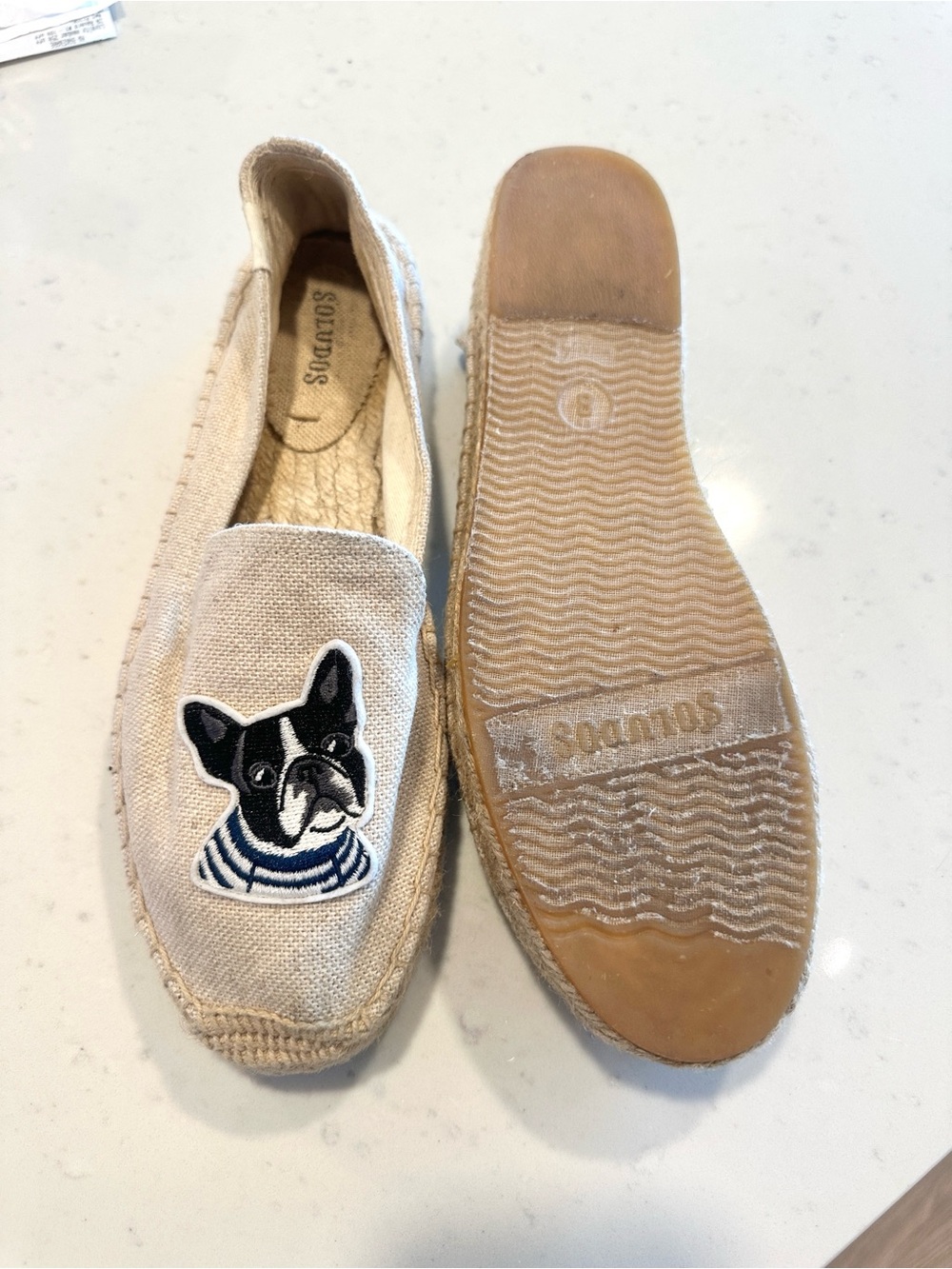 Soludos “Teddy and Gigi” French Bulldog Canvas Flat Espadrilles Size 8 Like New - Picture 5 of 5